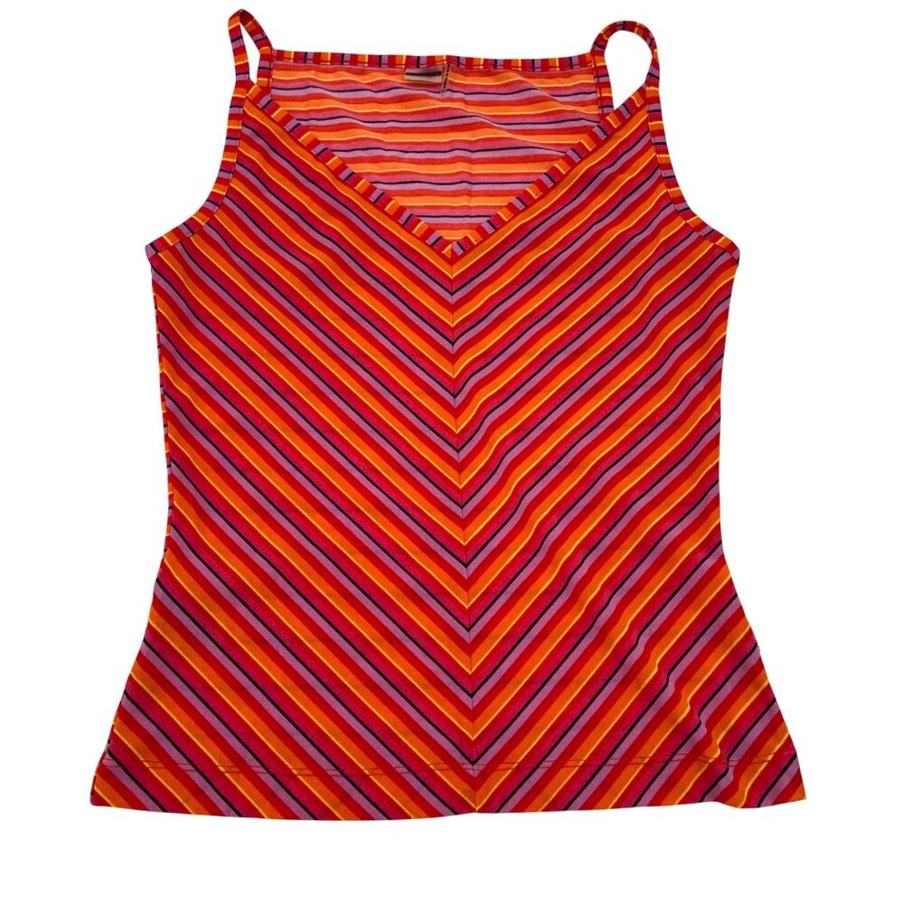 Guess Womens Striped‎ V-Neck Sleeveless Tank Top L Red & Pink